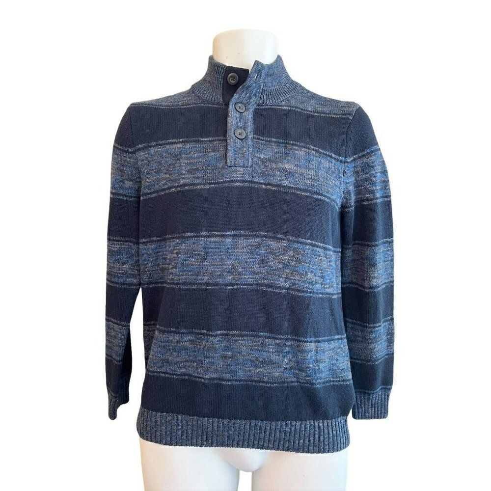 Urban Pipeline Men's Large Mock Turtleneck Three Button Sweater Gray Blue Stripe